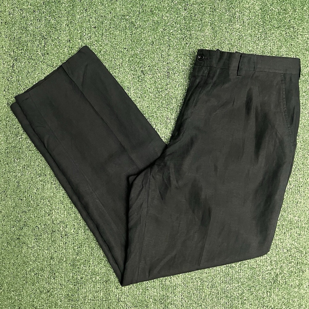 Polo Ralph Lauren Blue Label Mens Black Dress Pants Size 38x32 Silk Linen Blend